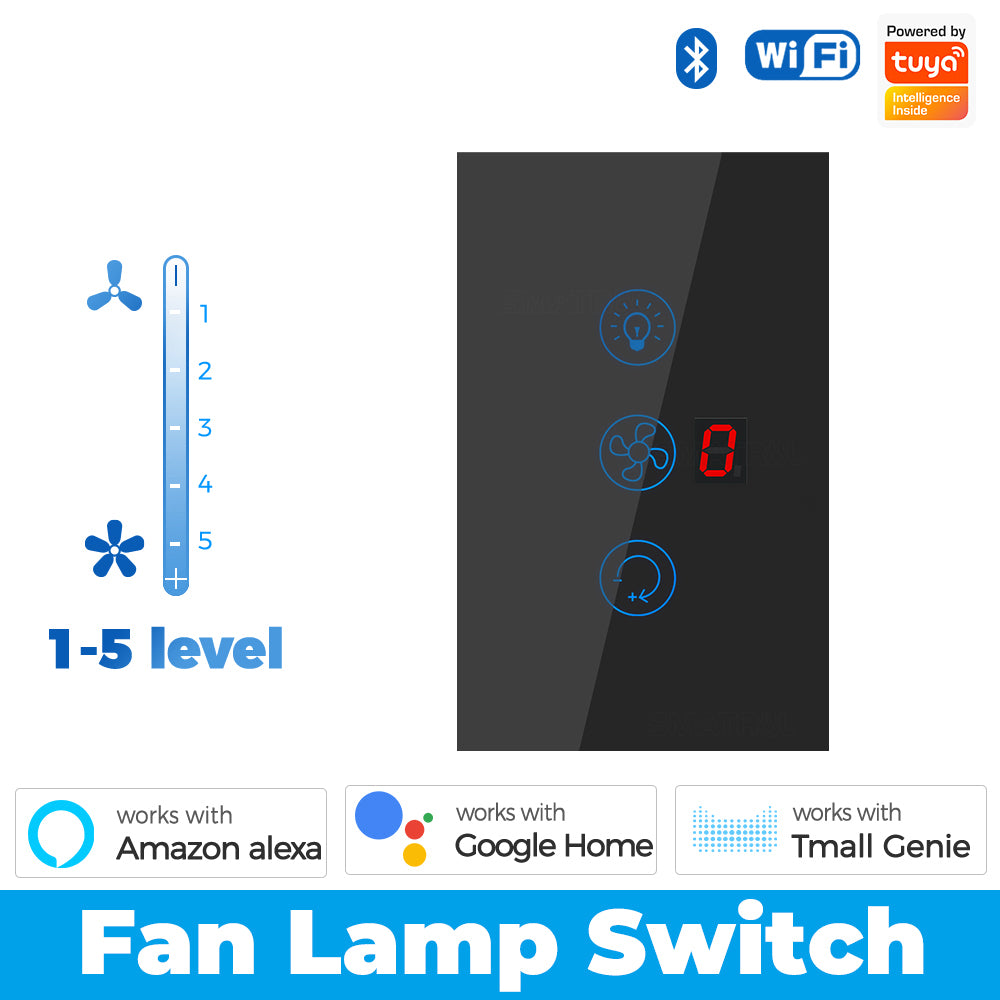 SMATRUL Tuya Smart WiFi Fan Light Switch 2 in 1 Manual / APP Remote Speed Control