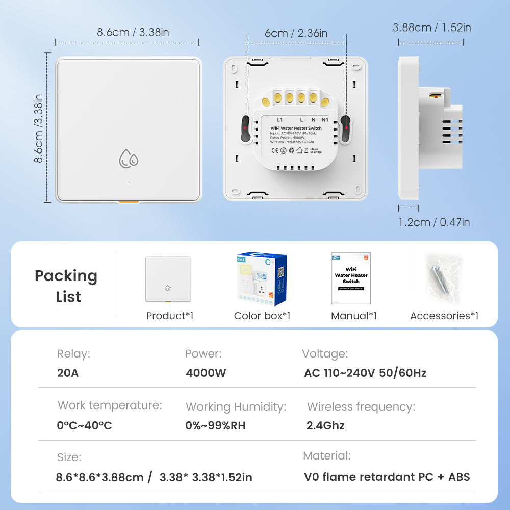 SMATRUL 20A WiFi RF433 Switch For Water Heater Tuya Smart Home 4000W Timing Countdown Wireless Wall Switch APP Voice Control With Alexa Google Home