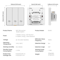 SMATRUL Tuya WiFi Smart 10G Human Radar Motion Sensor Switch EU Wall Light Switch No Neutral APP Remote Voice Timer Alarm Control for Smart Home