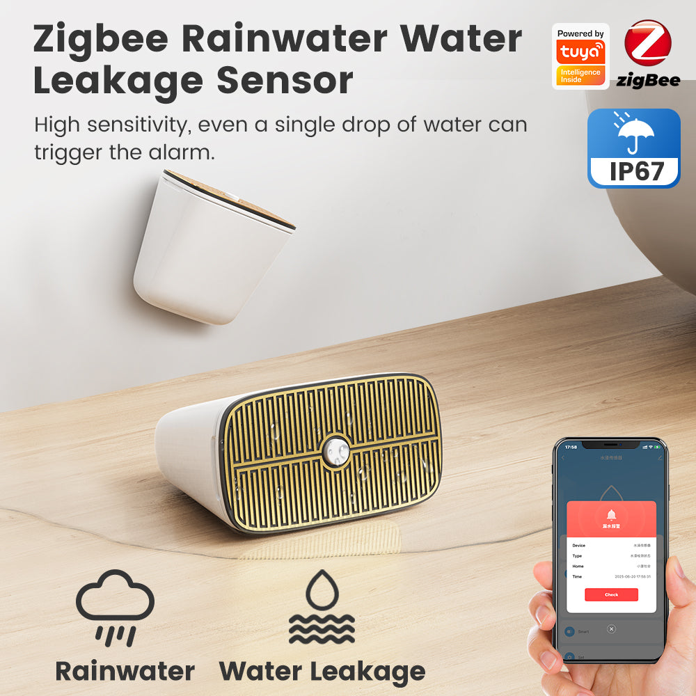 SMATRUL Tuya Smart Home ZigBee Rainwater Leakage Sensor Rain Water Leak Detector Flooding IP67 Outdoor Waterproof App Control Security Alarm Wireless
