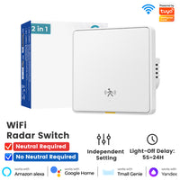 SMATRUL Tuya WiFi Smart 10G Human Radar Motion Sensor Switch EU Wall Light Switch No Neutral APP Remote Voice Timer Alarm Control for Smart Home