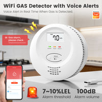 SMATRUL Tuya Smart WiFi Gas Leak Detector Natural Gas LPG Combustible Sensor with 100dB Alarm App Remote Notification Auto Valve Control