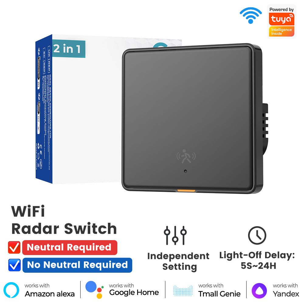 SMATRUL Tuya WiFi Smart 10G Human Radar Motion Sensor Switch EU Wall Light Switch No Neutral APP Remote Voice Timer Alarm Control for Smart Home