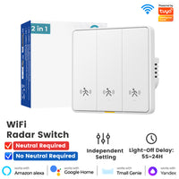 SMATRUL Tuya WiFi Smart 10G Human Radar Motion Sensor Switch EU Wall Light Switch No Neutral APP Remote Voice Timer Alarm Control for Smart Home