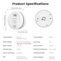 SMATRUL Tuya WiFi Smart Carbon Monoxide Alarm, CO Leak Detector for Kitchen Home Security, App Remote Alert & Voice Warning