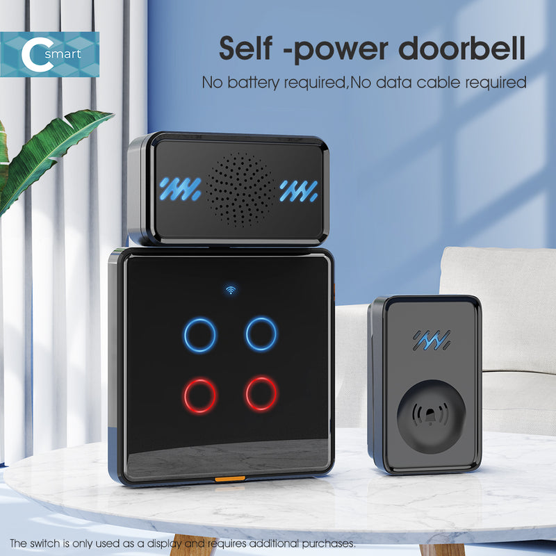 No need Battery Self Powered Type-C 58Ring Tones 4-Level Volume Waterproof Ring Wireless Doorbell