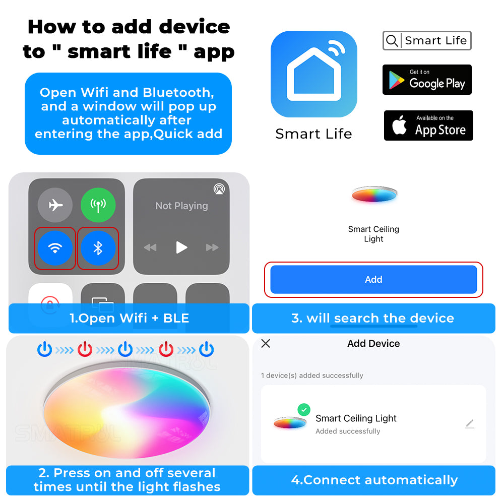 SMATRUL Smart Life Remote Control Works With Alexa Google Home Led Bulb RGBCW 24W Dimmable Light Tuya Wifi Smart Ceiling Light