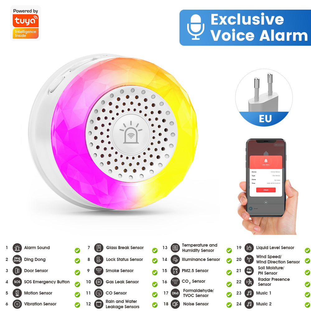 SMATRUL Tuya Wifi Smart Siren for Home Security Sound and Light Alarm Sensor EU US UK Plug Smart Home Life APP For Vibration CO VOC PIR Human Presence Sensor
