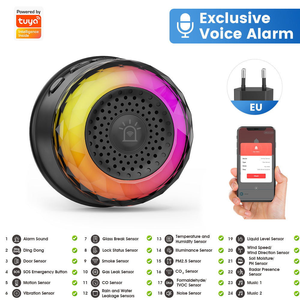 SMATRUL Tuya Wifi Smart Siren for Home Security Sound and Light Alarm Sensor EU US UK Plug Smart Home Life APP For Vibration CO VOC PIR Human Presence Sensor