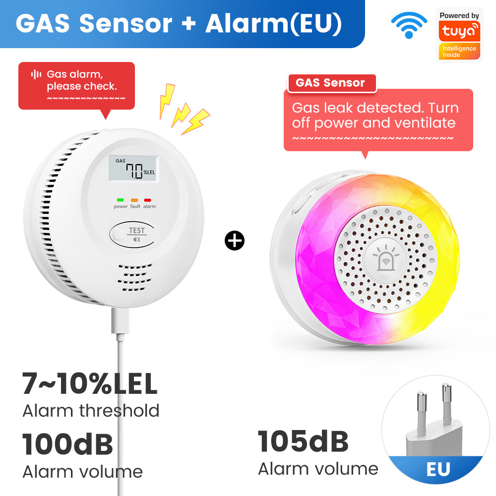 SMATRUL Tuya Smart WiFi Gas Leak Detector Natural Gas LPG Combustible Sensor with 100dB Alarm App Remote Notification Auto Valve Control