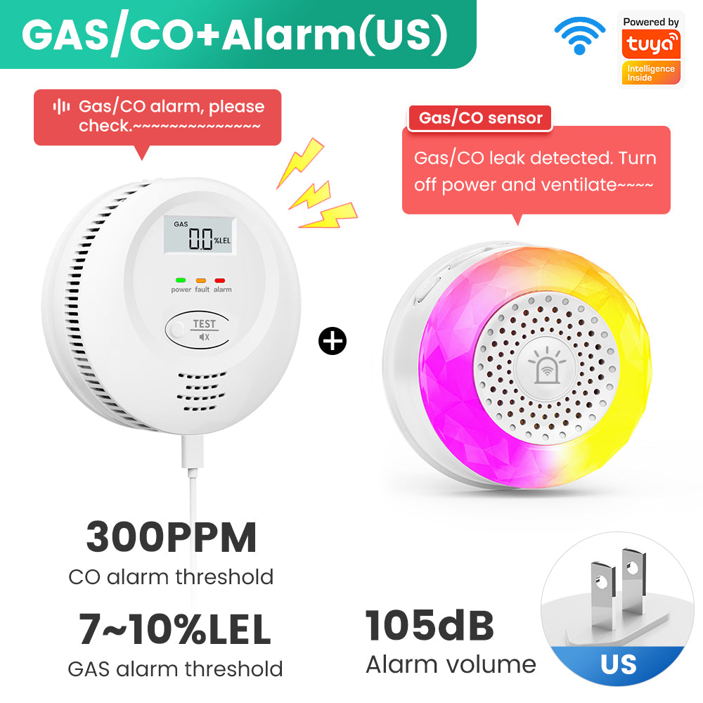 SMATRUL Tuya WiFi Liquefied Petroleum Gas and Carbon Monoxide Alarm Integrated Smart Life Gas Leak Detector Home Safety Protection, Kitchen Safety System