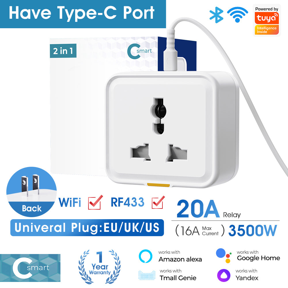 SMATRUL WIFI 433 Universal 20A 3500W Smart Socket With Power Monitor Home Smart Power Outlet