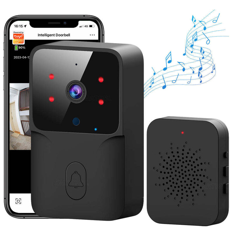 Tuya Smart life APP Chime USB Receiver Night Vision Intercom Monitor Door Bell Camera Voice Wireless Wifi Smart Video Doorbell with Battery