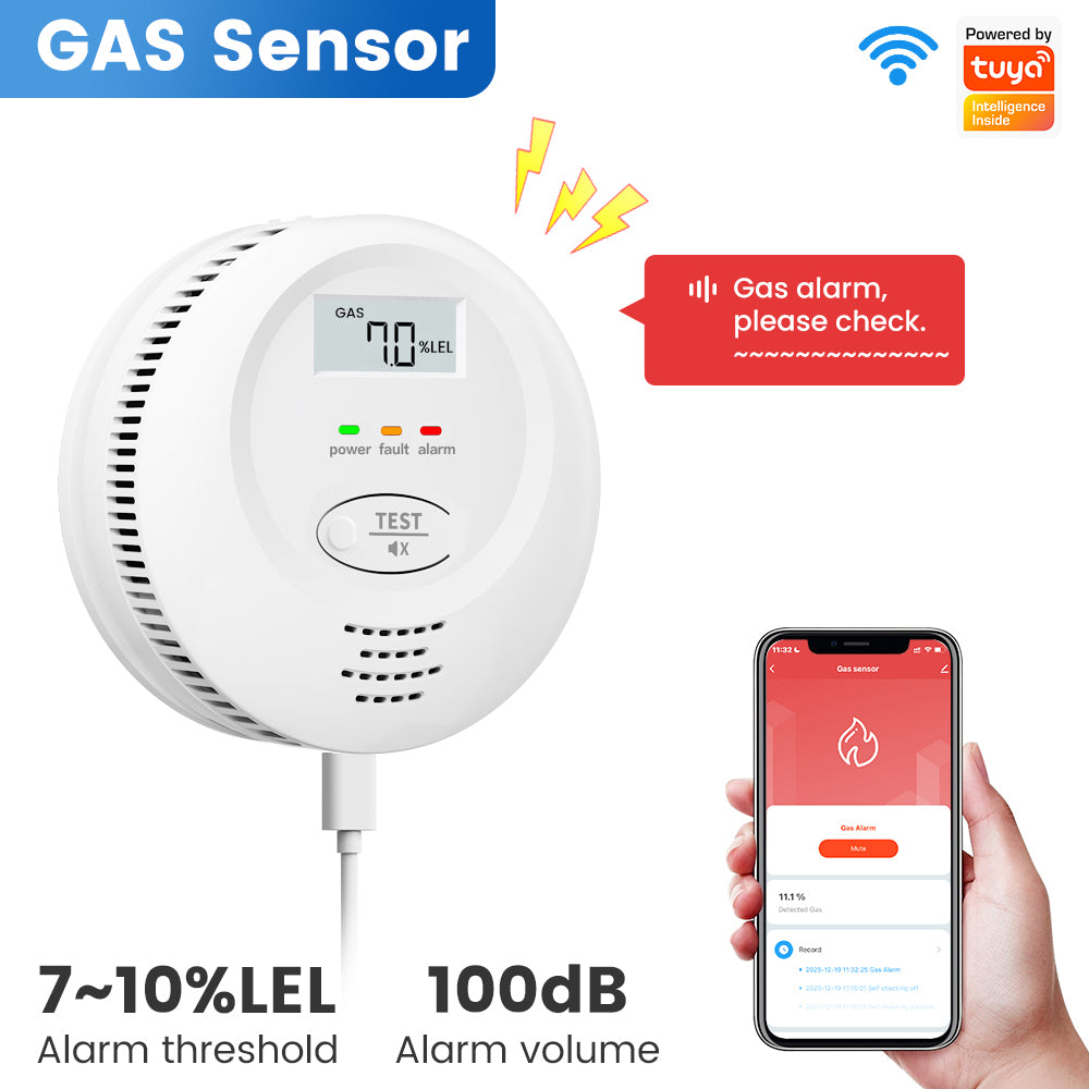 SMATRUL Tuya Smart WiFi Gas Leak Detector Natural Gas LPG Combustible Sensor with 100dB Alarm App Remote Notification Auto Valve Control