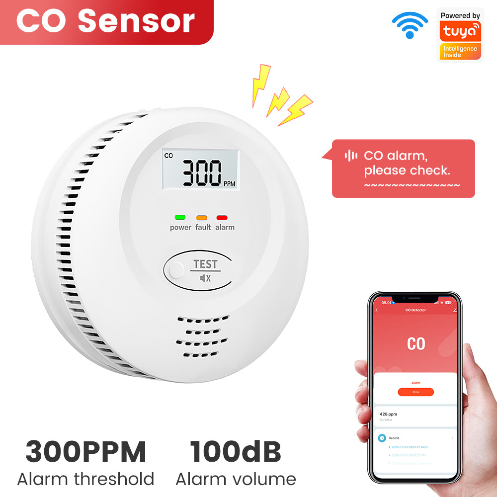 SMATRUL Tuya WiFi Smart Carbon Monoxide Alarm, CO Leak Detector for Kitchen Home Security, App Remote Alert & Voice Warning