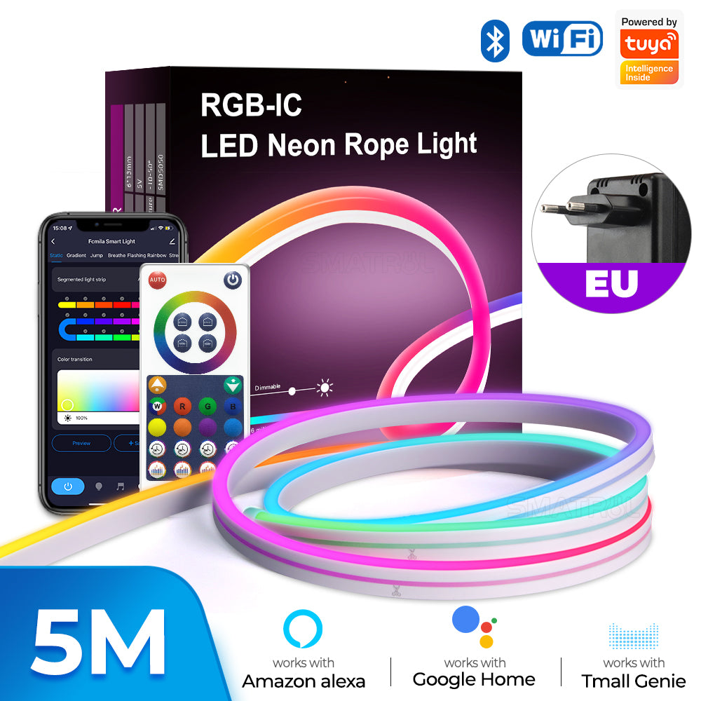 SMATRUL Smart Tuya WiFi LED Neon Strip, Waterproof Color Changing RGB Silicone Light Strip, 16.4ft