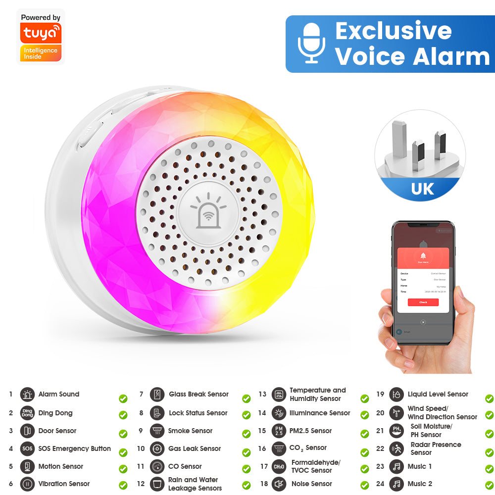 SMATRUL Tuya Wifi Smart Siren for Home Security Sound and Light Alarm Sensor EU US UK Plug Smart Home Life APP For Vibration CO VOC PIR Human Presence Sensor