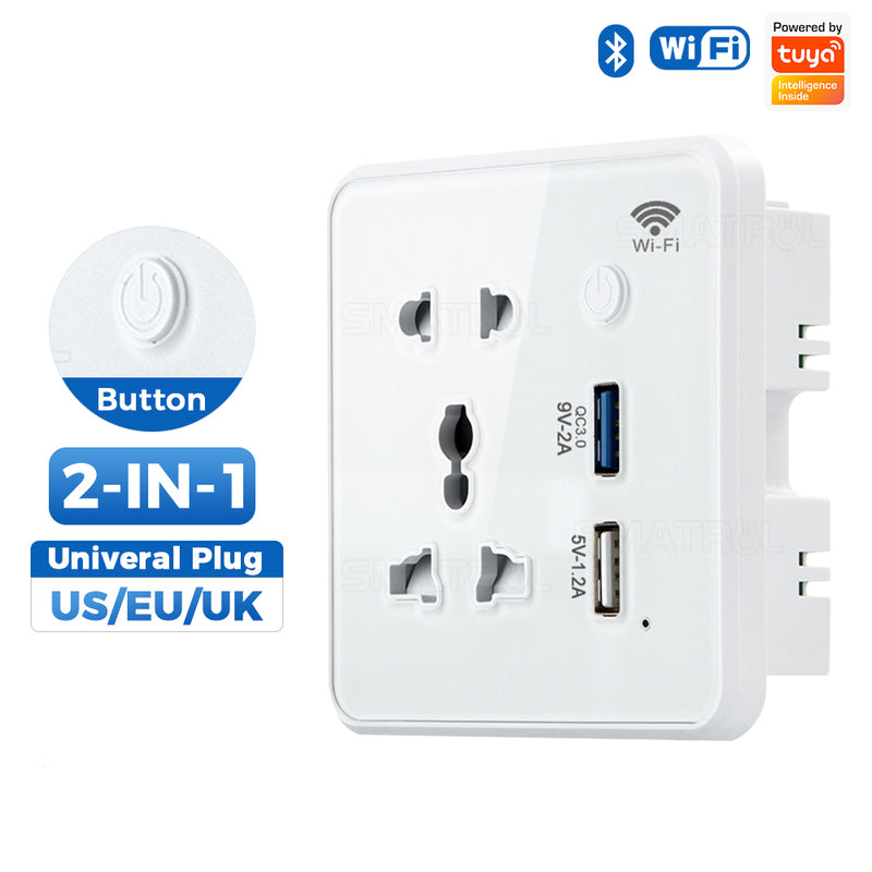 SMATRUL Wifi Wall Universal Outlet with 2 USB Port with Timer APP Remote Control Voice Control (10A, US)