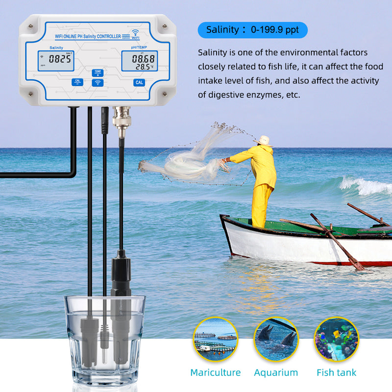 SMATRUL Smart WiFi pH Salinity Monitor with Controller, Online Salt Tester and pH Monitor